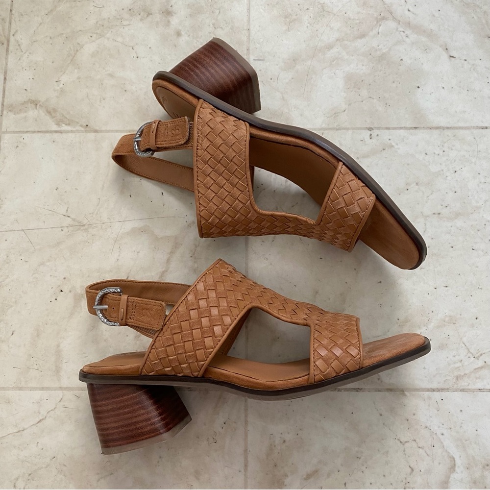 $189 Gentle Souls Manda Brown Woven Leather Square Toe Block Heels Sandals Sz 9 - Picture 3 of 15